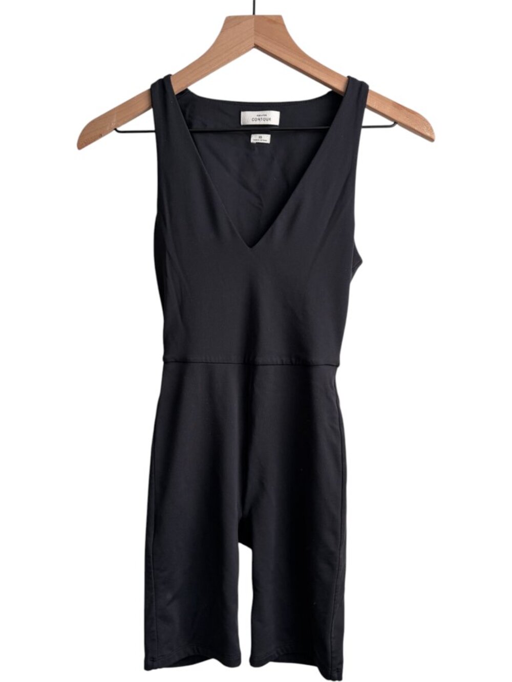 Aritzia Babaton Contour V Neck Romper Black Sculpting Biker Short XS - Picture 2 of 4